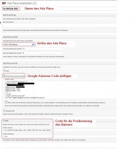 Wordpress Banner Verwaltung - Ads Place Einstellungen