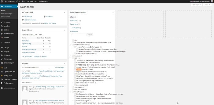 Wordpress Admin Dashboard vier Spalten
